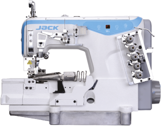 Máquina de Costura Galoneira Plana Aberta Direct Drive 5 Fios 3 Agulhas Jack JK-W4-D-02