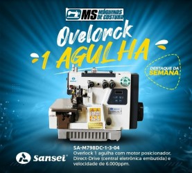 Overlock Sansei com motor posicionador, Direct-Drive (central eletrônica embutida).  1 agulhas;  Velocidade de 6000 ppm.SA 798