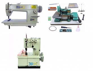 Reta Industrial Bracob + Galoneira 2 Agulhas Bracob + Overlock Fox Semi Industriais Novas