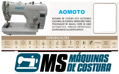 Máquina de Costura Industrial Reta Eletrônica c/ Direct Drive, 1 Agulha, 2 Fios, Corte de Linha, Transp. Simples, Lubrif. Automática, 9200-D4 - AOMOTO